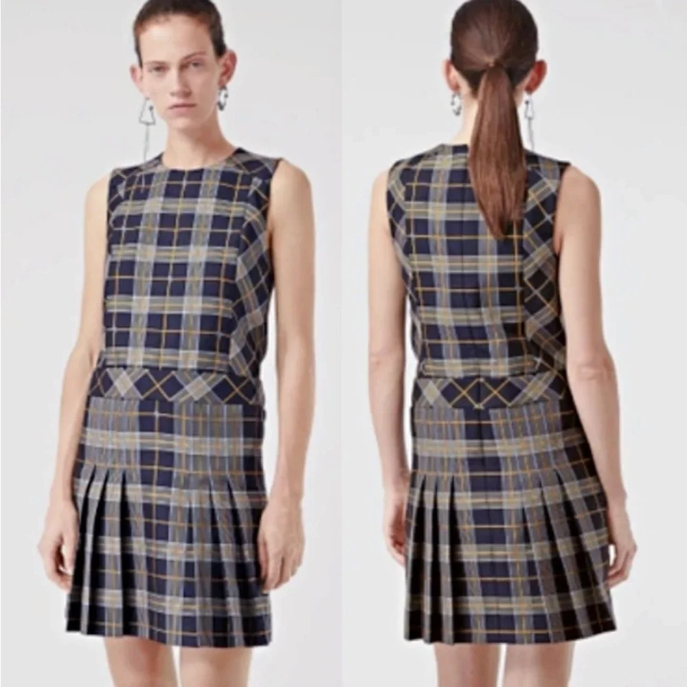 Burberry Alana Embroidered Equestrian Knight Logo Navy Plaid Mini Dress US 8